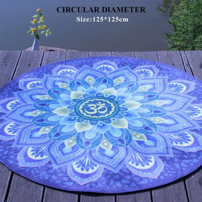 Round Exercise Yoga Mat Meditation Pad 60-90-125CM Diameter Non-Slip Carpet Printing Cushion Pad Pilates Fitness Workout